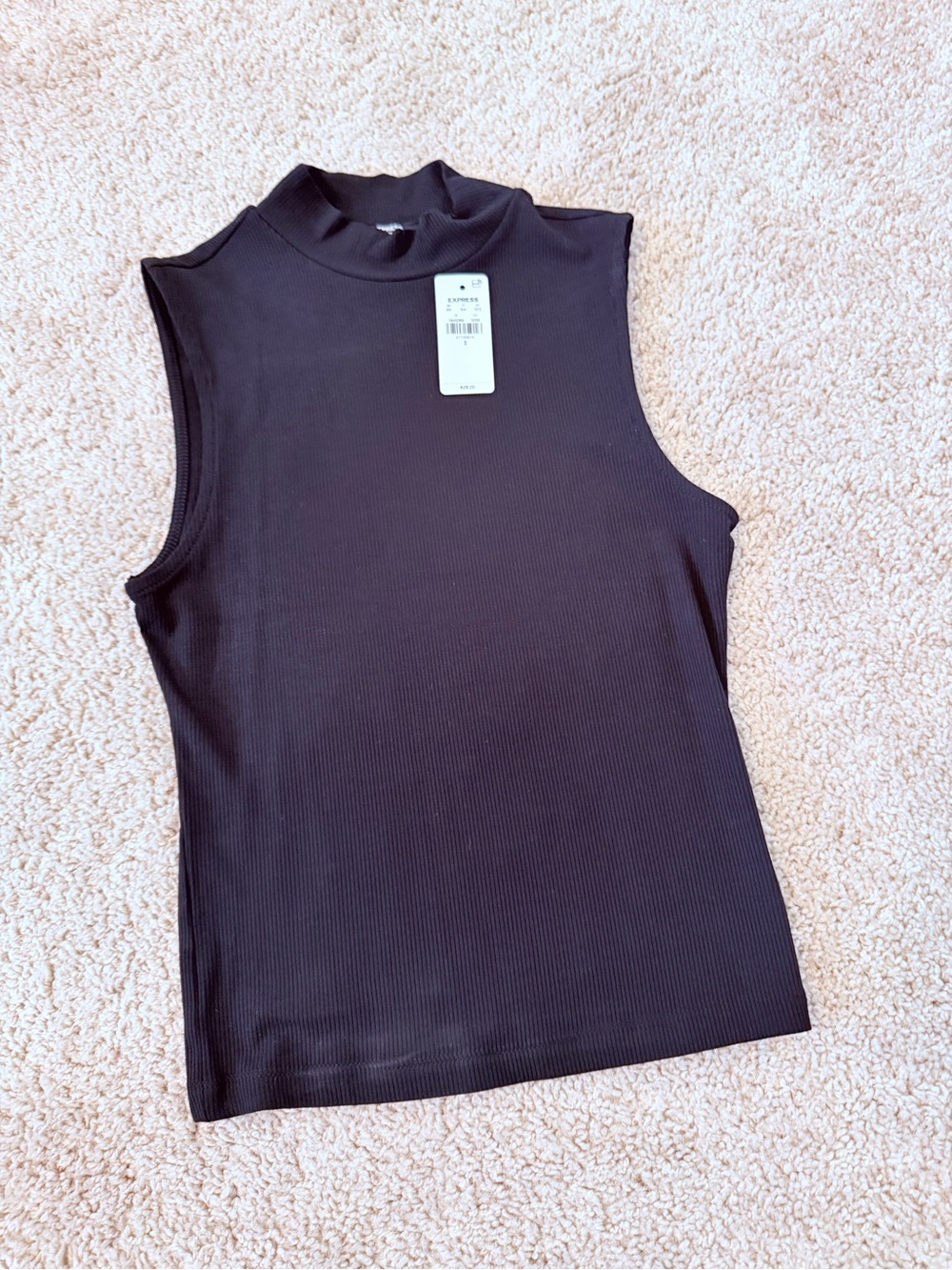 Express Black Ribbed Sleeveless Mock Neck Tank, Small